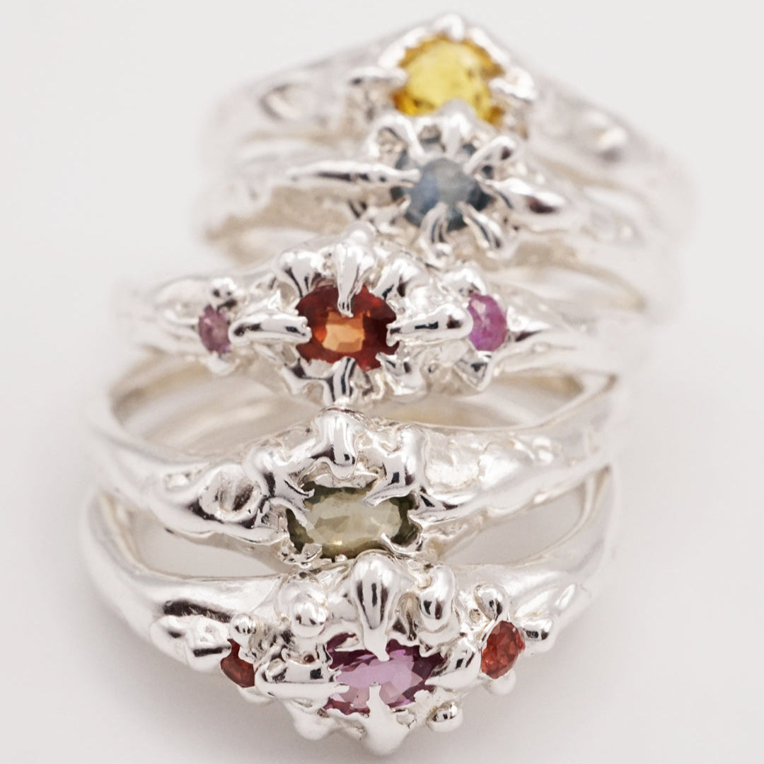 Bague MAGDA - saphir naturel vert sauge et argent