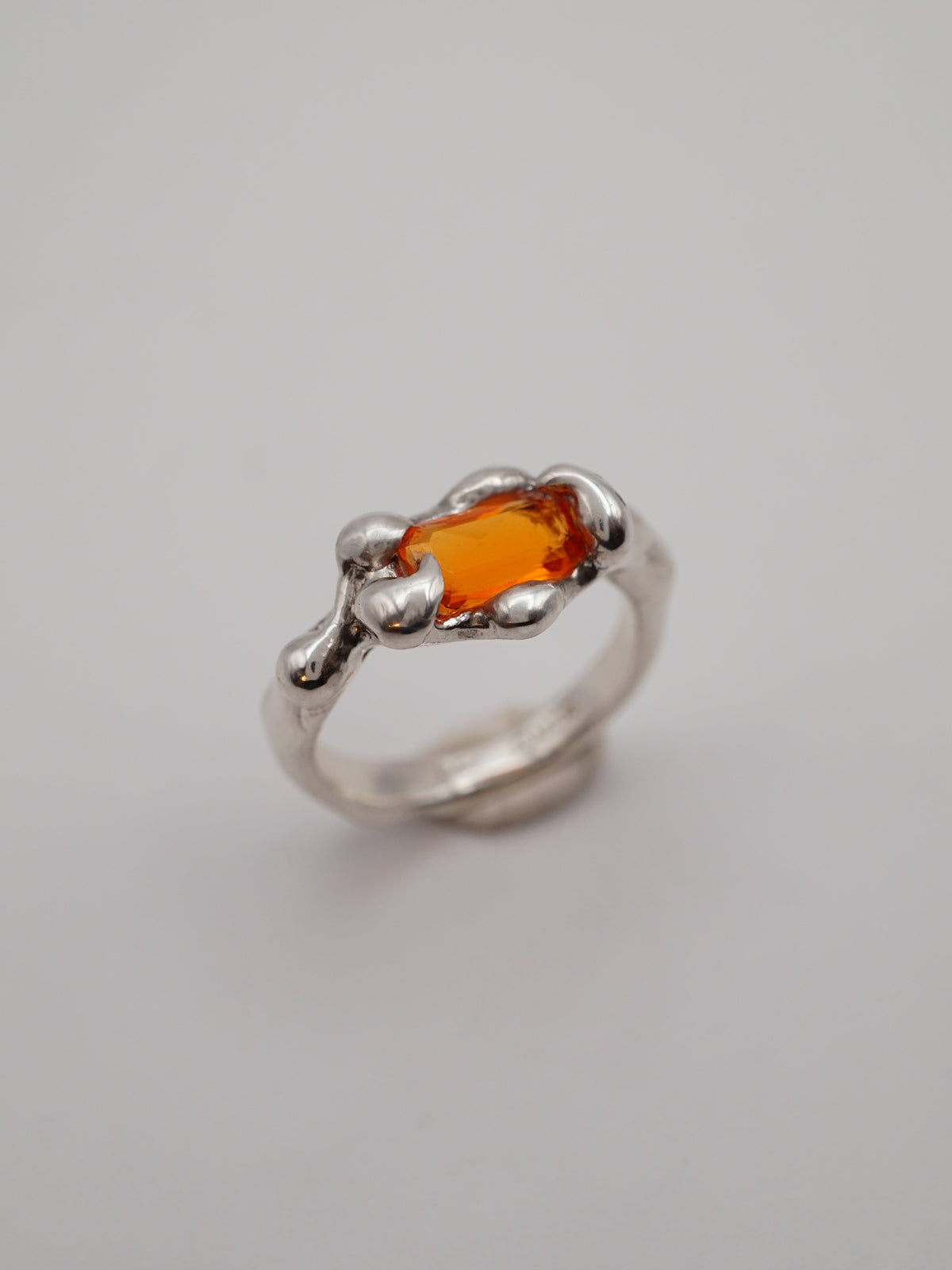 sterling silver OOAK ring with rectangle fire opal from Mexico