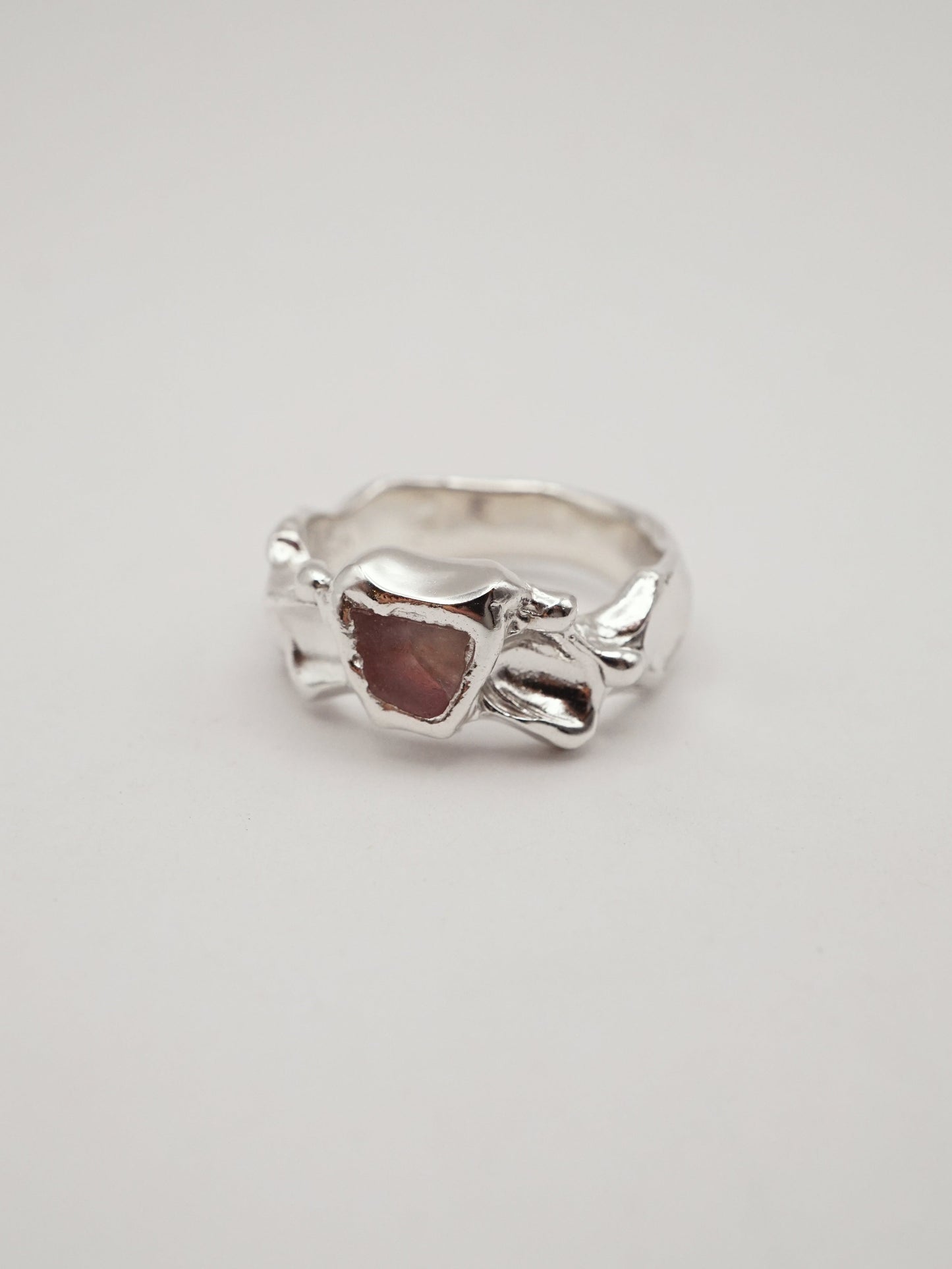 sterling silver OOAK CROQUÉE ring with raw pink sapphire