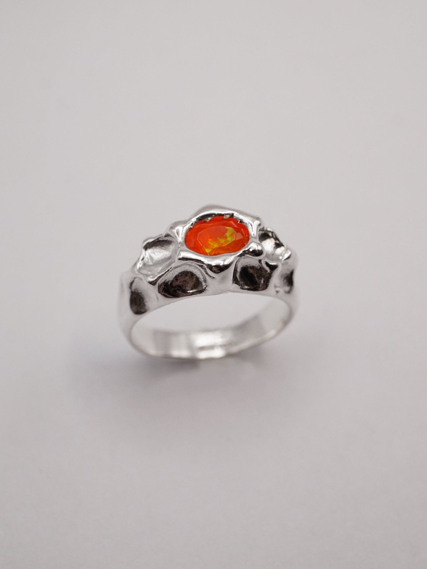sterling silver OOAK ring with oval fire opal