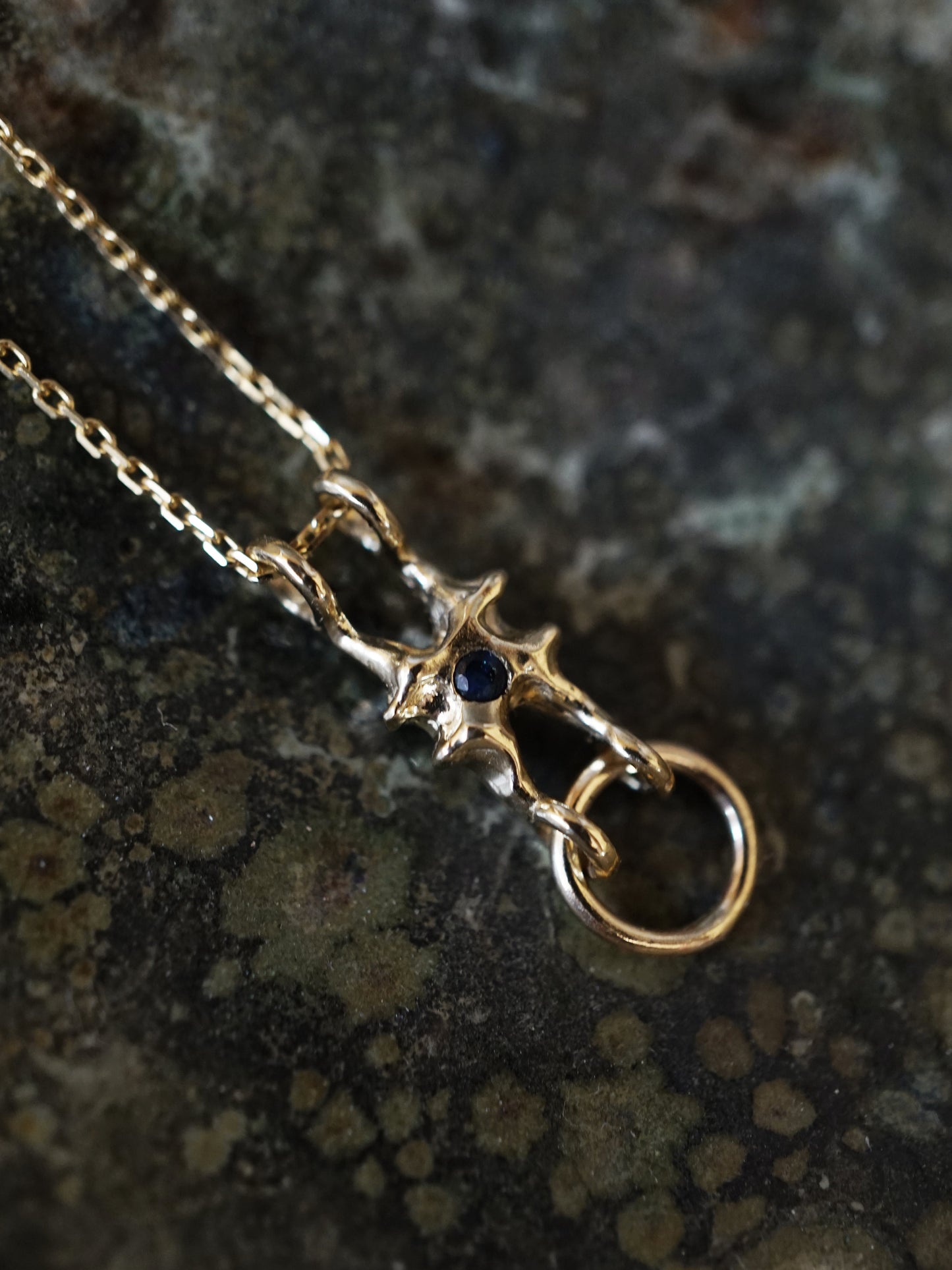 10kt gold OOAK pendant with sapphire