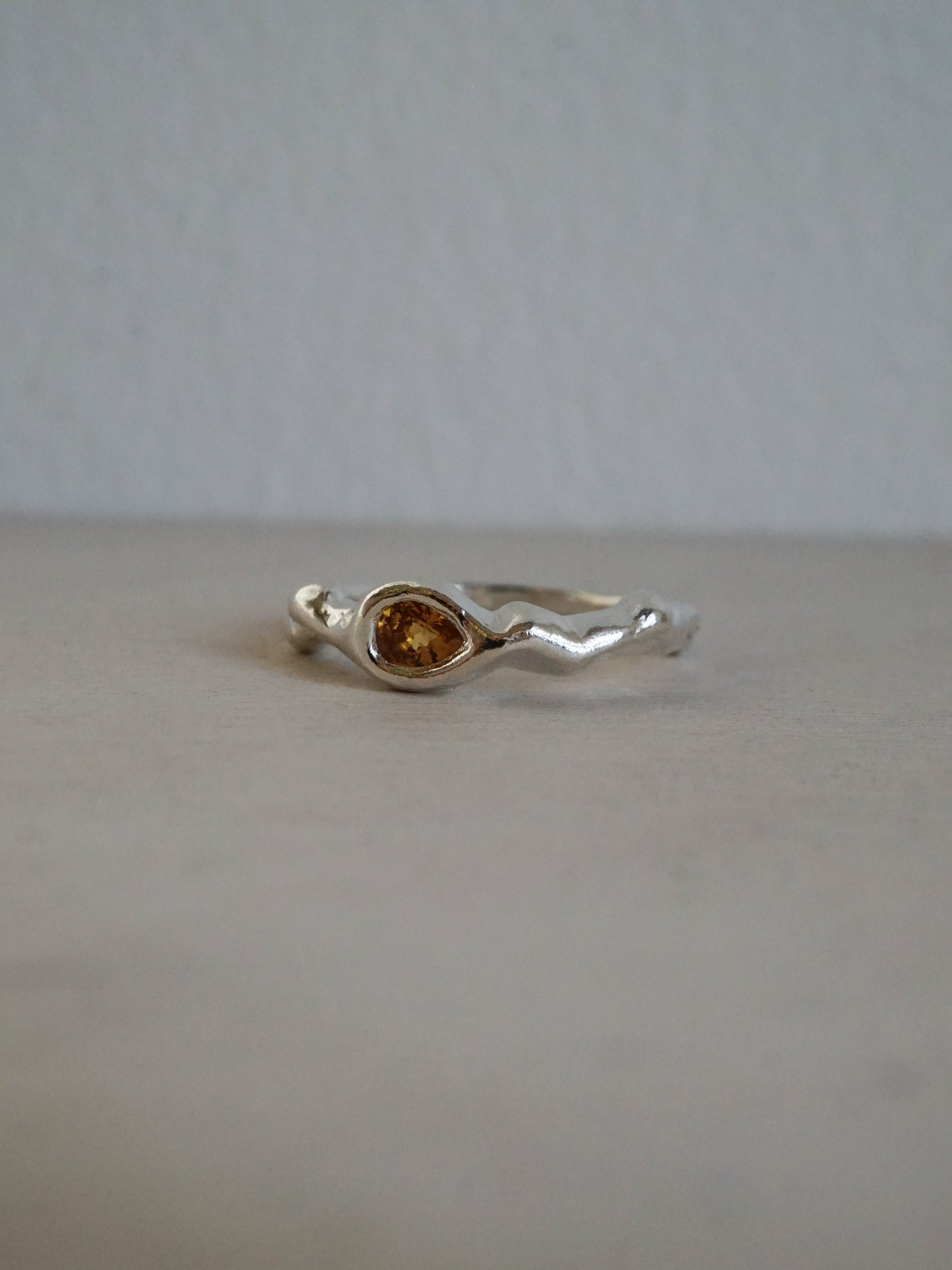 sterling silver OOAK ring with yellow pear shaped sapphire
