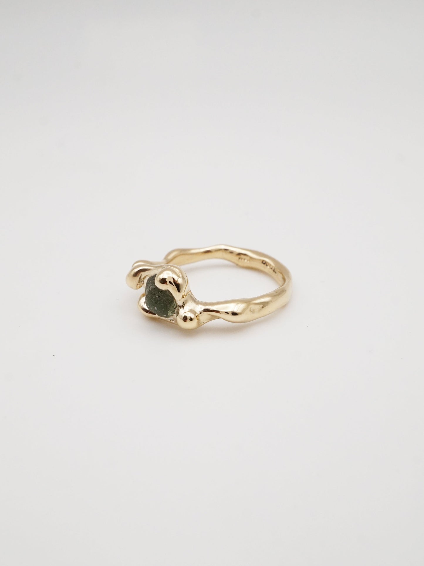 10ct yellow gold OOAK ring with green raw sapphire