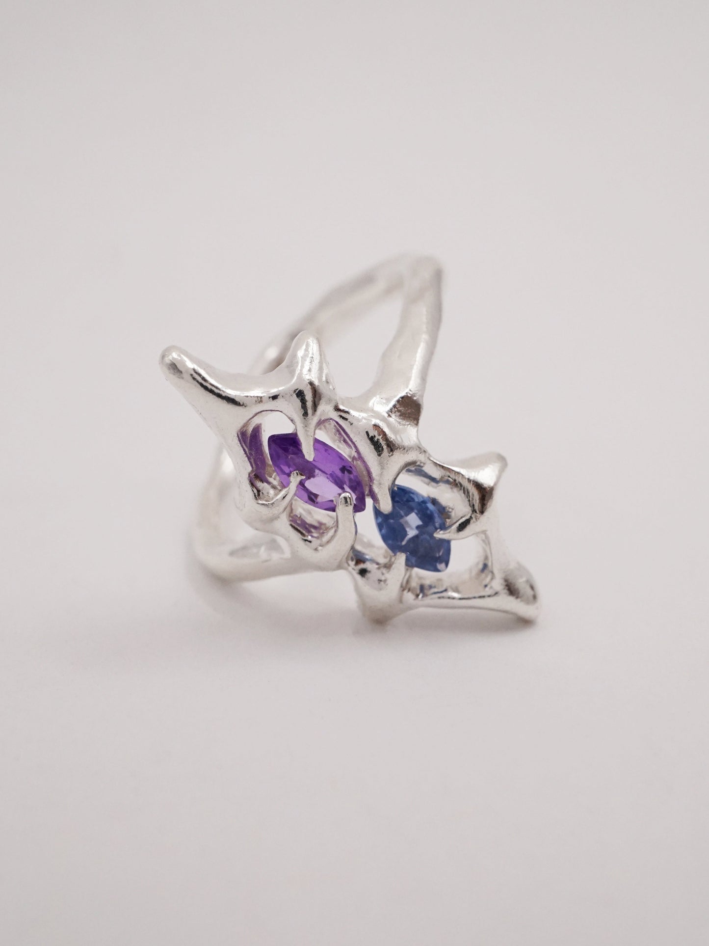 SHIELD ring ooak with two sapphires