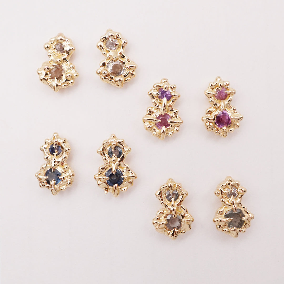 Boucle d'oreille FLORA - saphirs et or 10k - Pièces uniques - Série 02