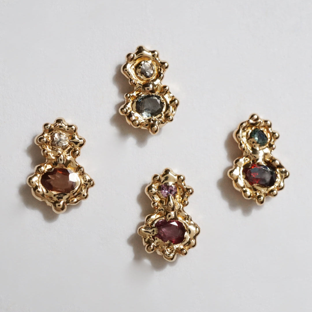 Boucle d'oreille FLORA - saphirs et or 10k - Pièces uniques - Série 01