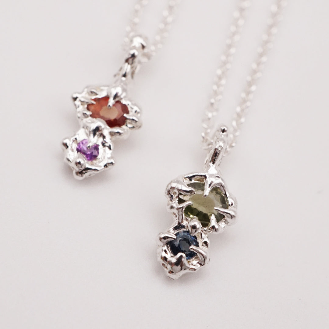 Pendentif FLORA - saphirs et argent - pièces uniques