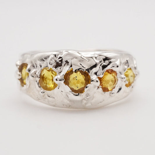 Bague GARANCE - 5 saphirs jaune et argent - pièce unique