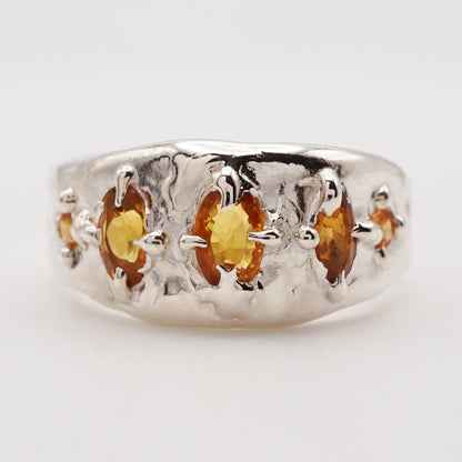 Bague GARANCE - 5 saphirs abricot et argent - pièce unique