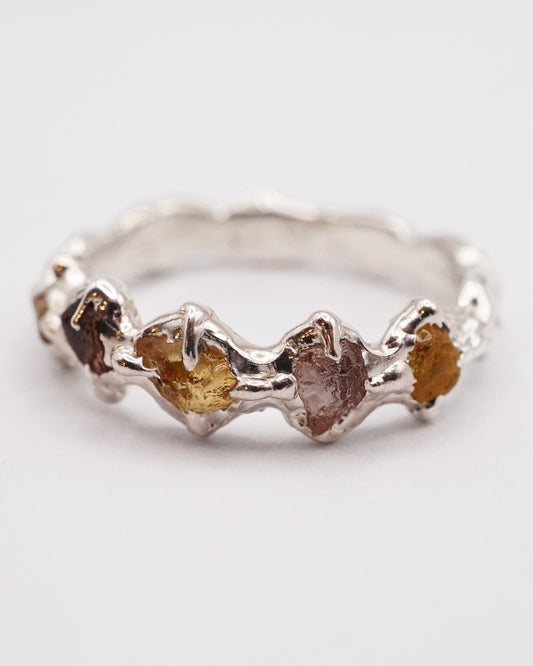 Bague LASZLO - 5 saphirs brut colorés et argent