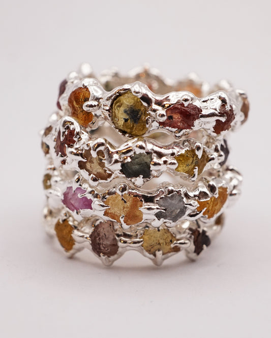 Bague LASZLO - saphirs brut colorés et argent