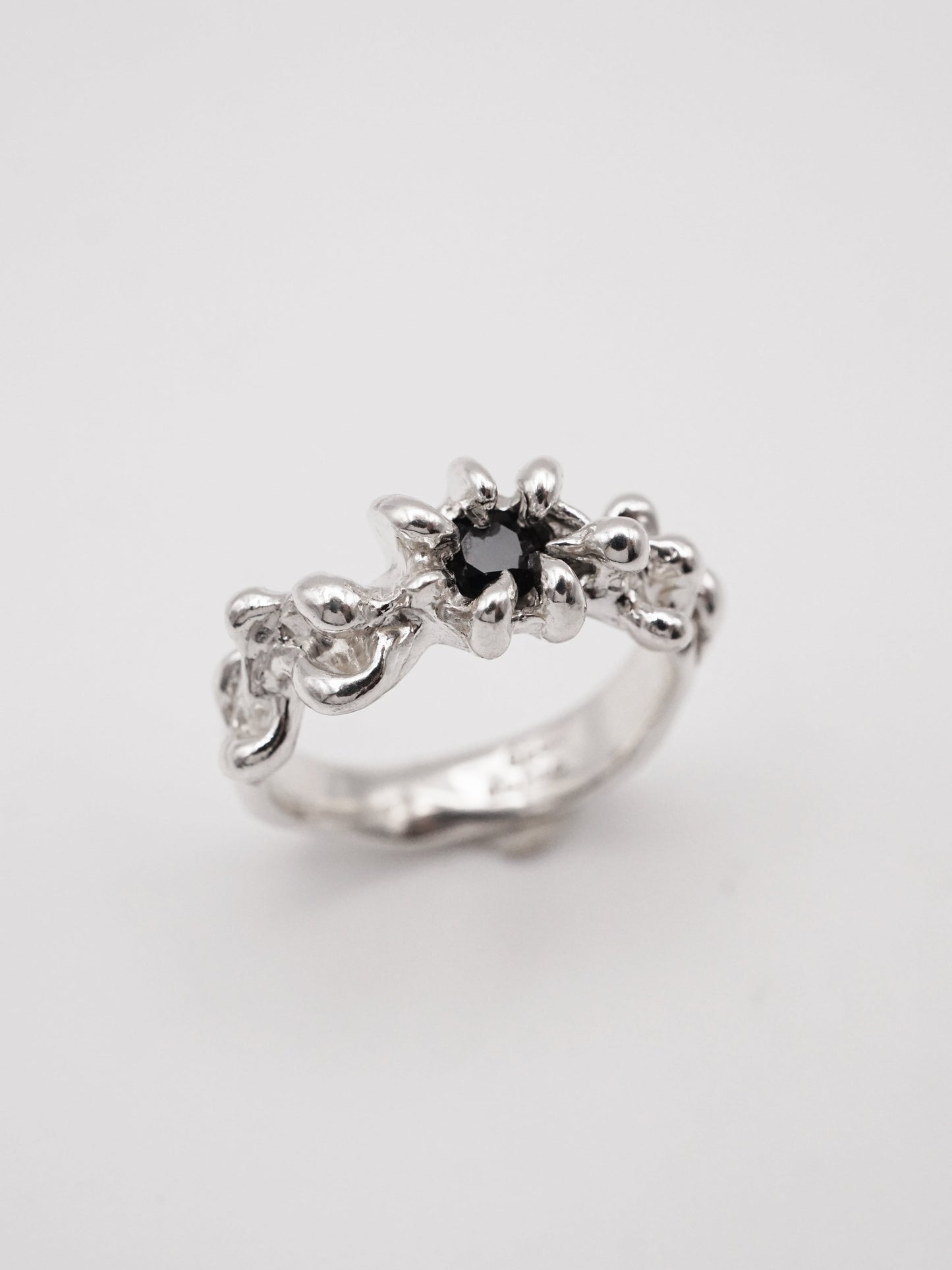sterling silver OOAK ring with black sapphire