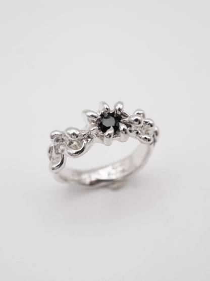 sterling silver OOAK ring with black sapphire
