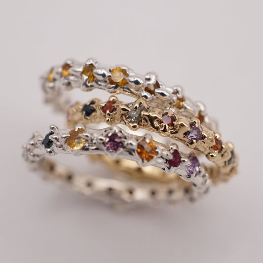 Bague LENA - saphirs colorés 2.2mm et or 14k