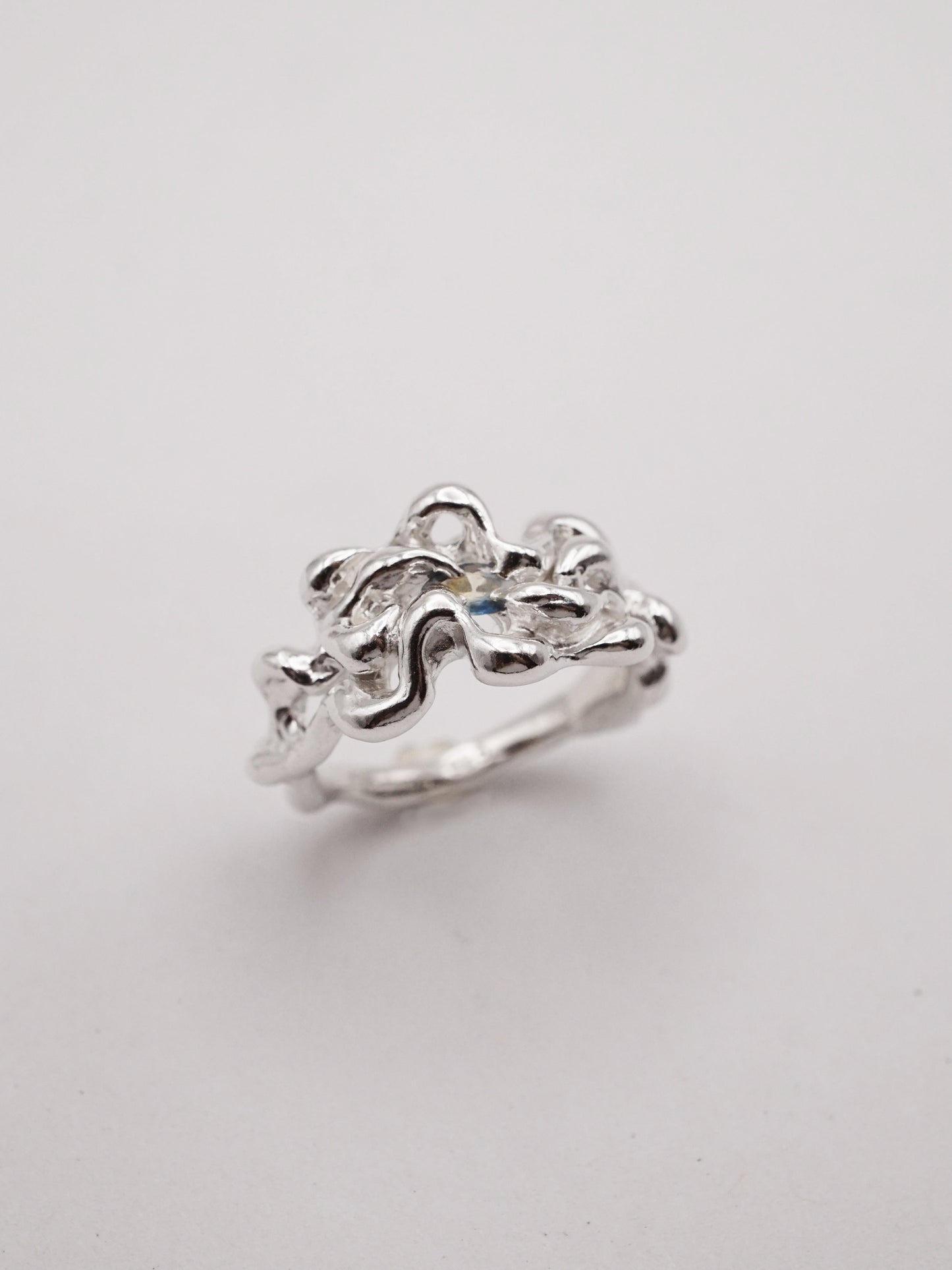 sterling silver KNIT ring with sapphire