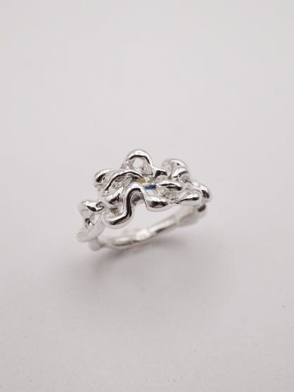 sterling silver KNIT ring with sapphire