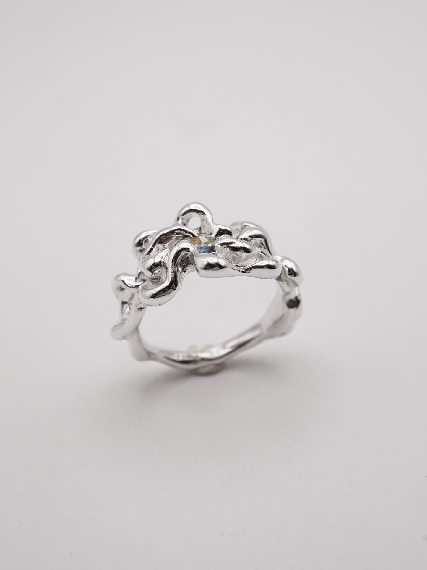 sterling silver KNIT ring with sapphire