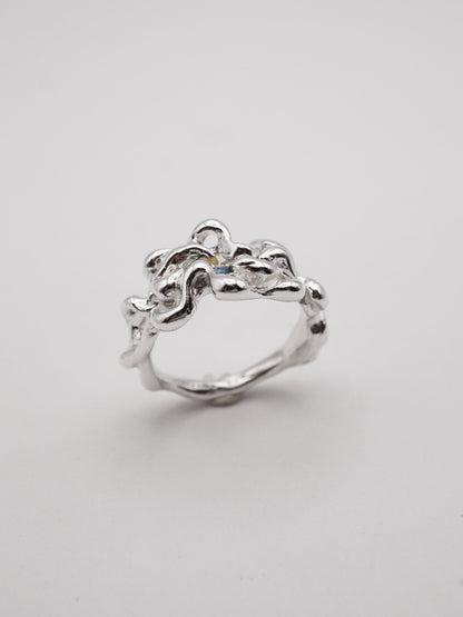 sterling silver KNIT ring with sapphire