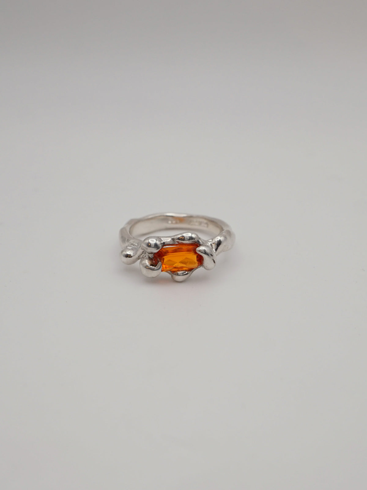 sterling silver OOAK ring with rectangle fire opal from Mexico