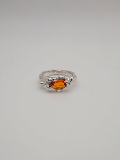 sterling silver OOAK ring with rectangle fire opal from Mexico