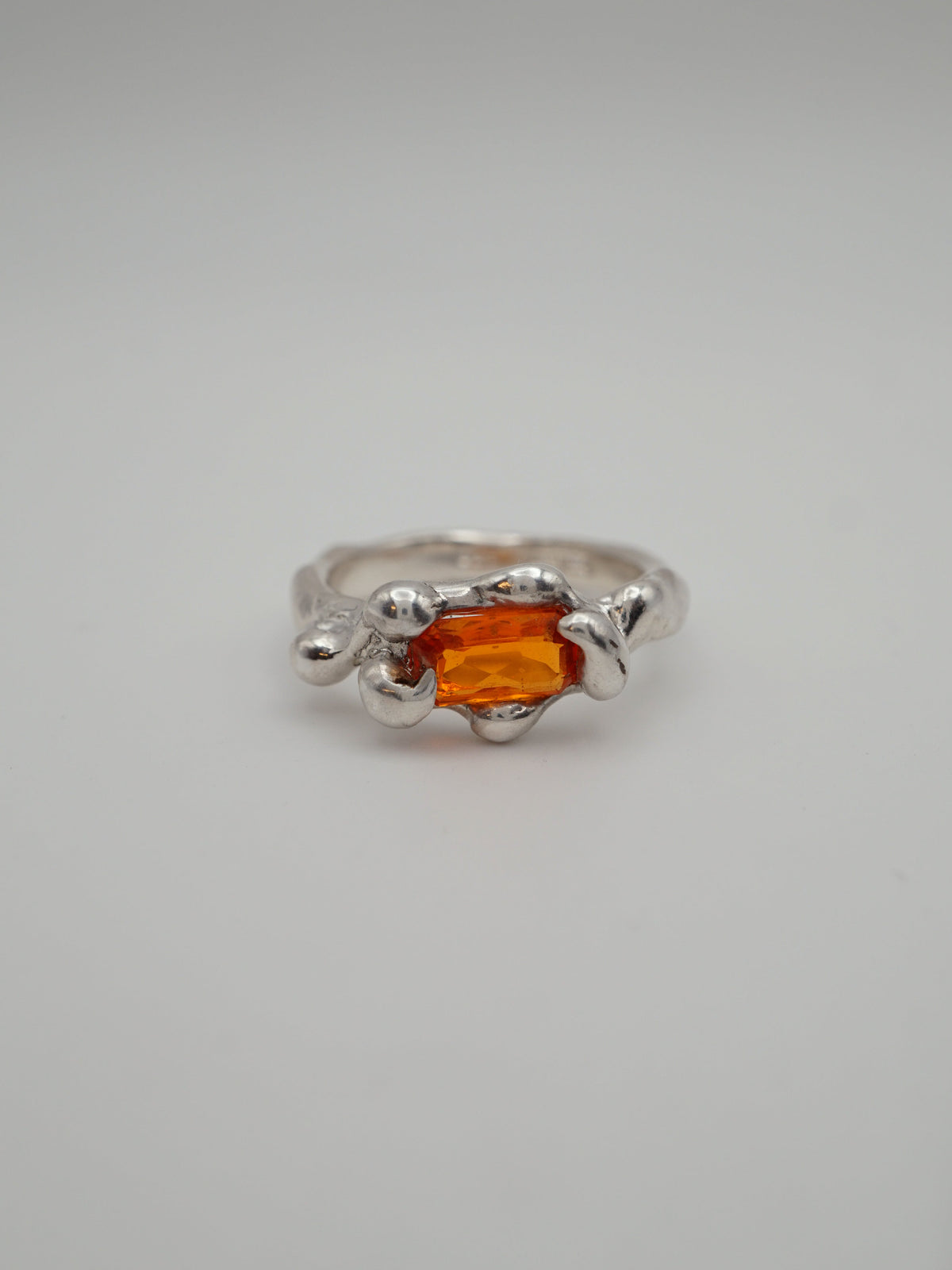 sterling silver OOAK ring with rectangle fire opal from Mexico