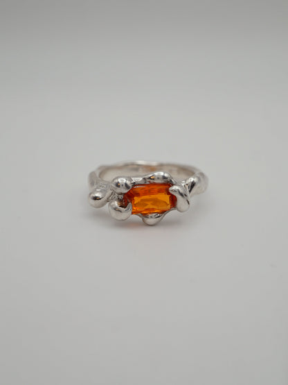 sterling silver OOAK ring with rectangle fire opal from Mexico