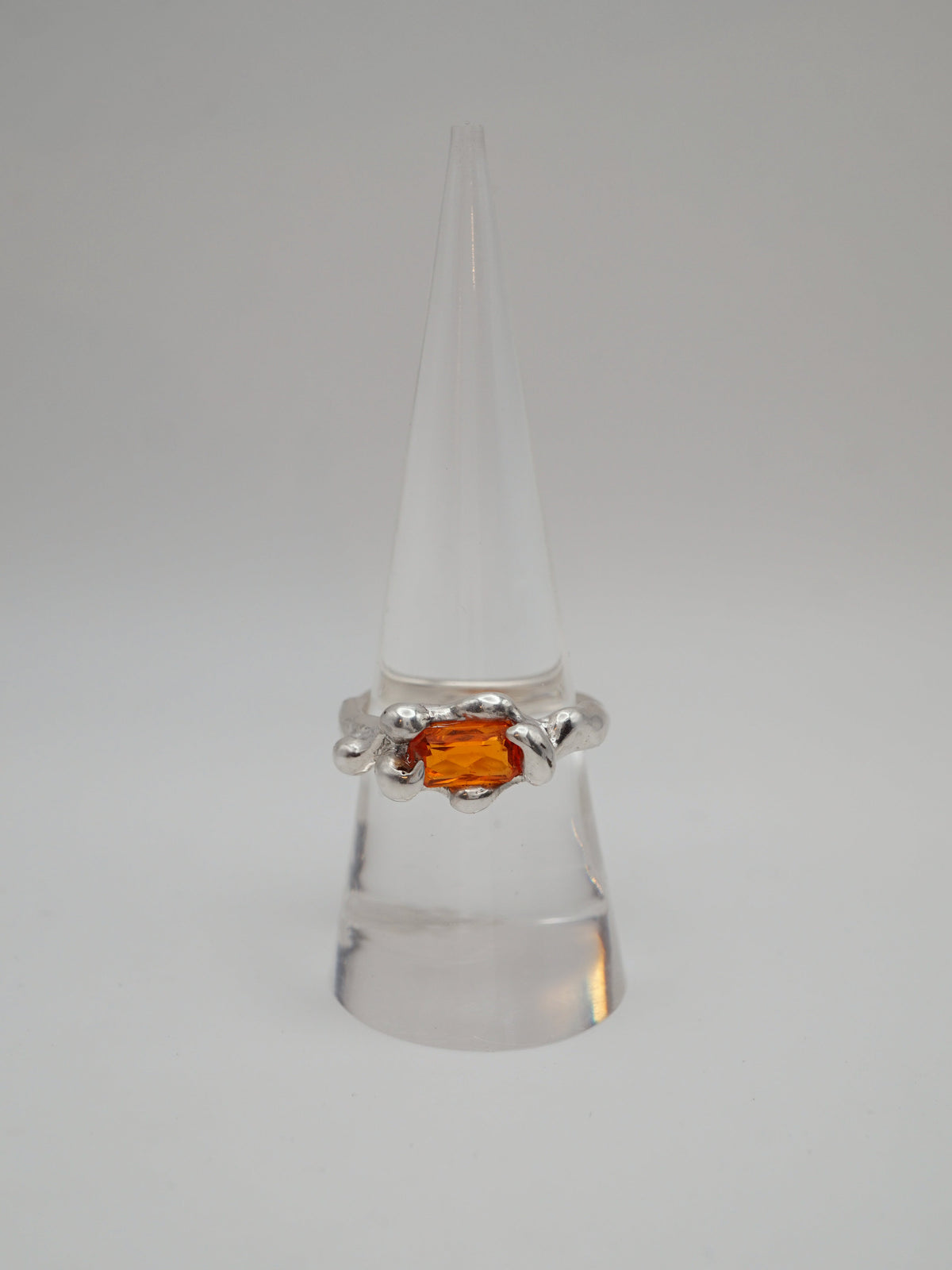 sterling silver OOAK ring with rectangle fire opal from Mexico