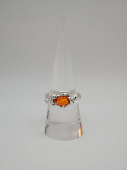 sterling silver OOAK ring with rectangle fire opal from Mexico