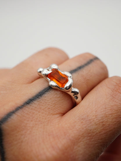 sterling silver OOAK ring with rectangle fire opal from Mexico