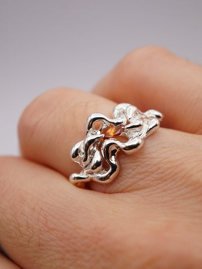 sterling silver KNIT ring with sapphire