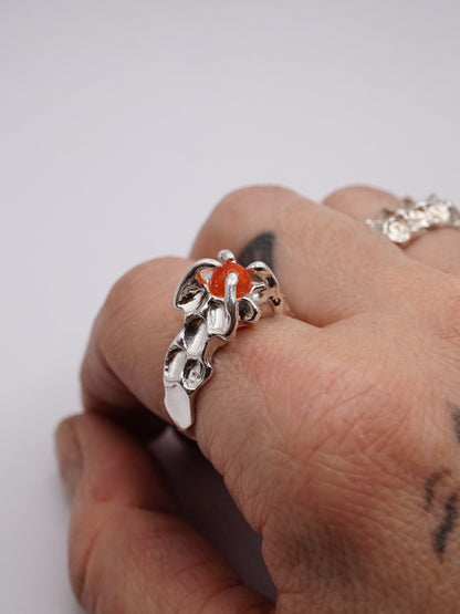 sterling silver OOAK CROQUÉE ring with fire opal sphere