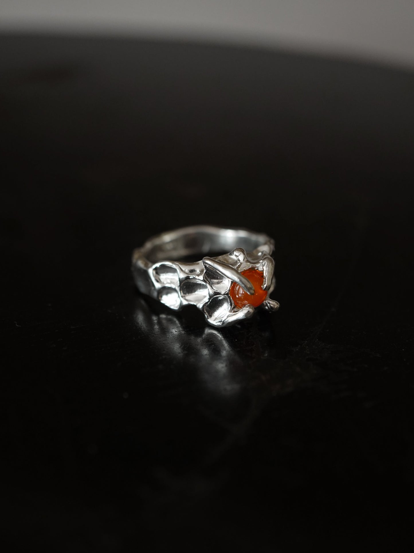 sterling silver OOAK CROQUÉE ring with fire opal sphere