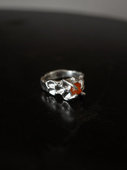 sterling silver OOAK CROQUÉE ring with fire opal sphere