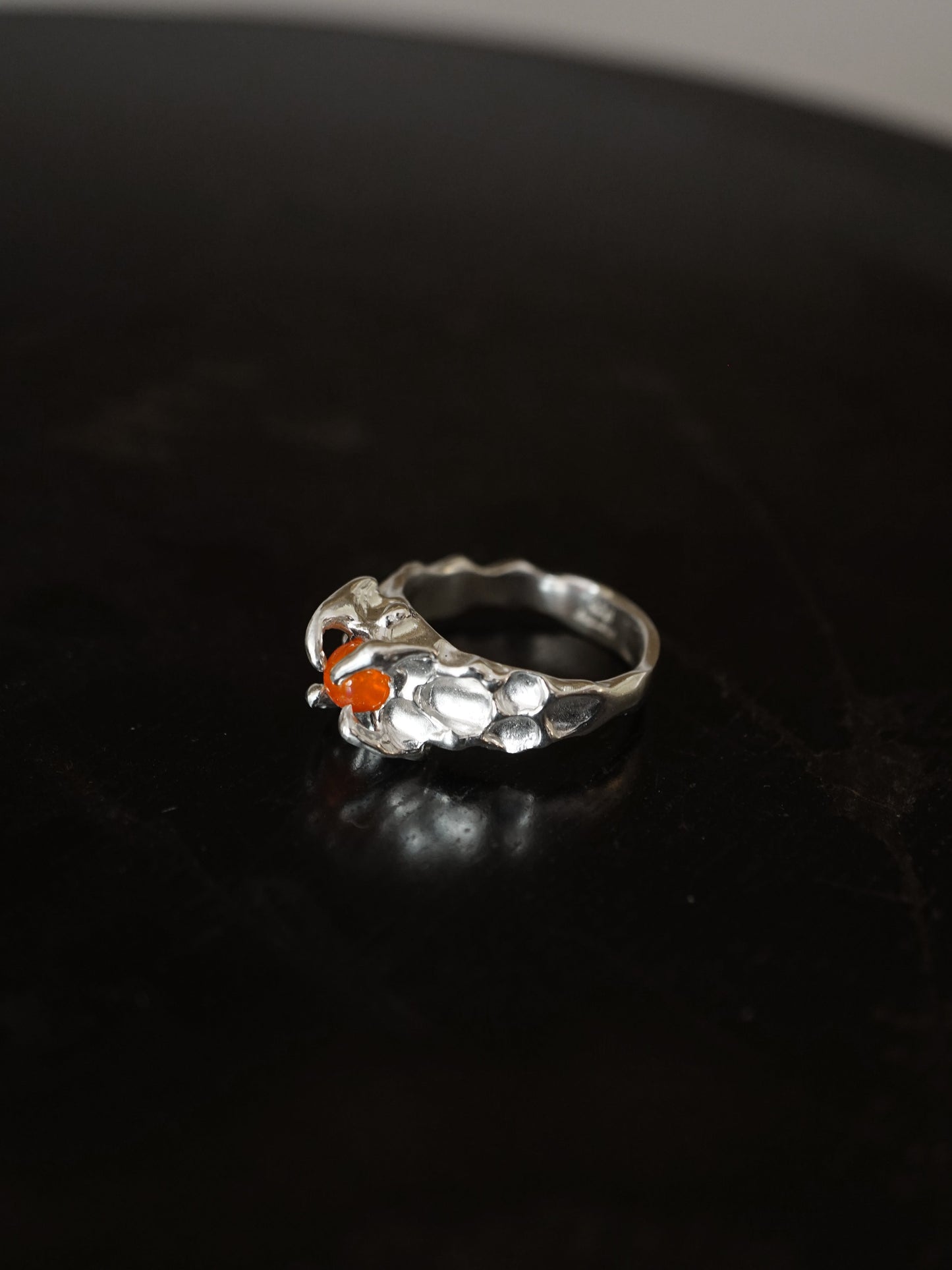 sterling silver OOAK CROQUÉE ring with fire opal sphere