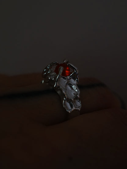 sterling silver OOAK CROQUÉE ring with fire opal sphere