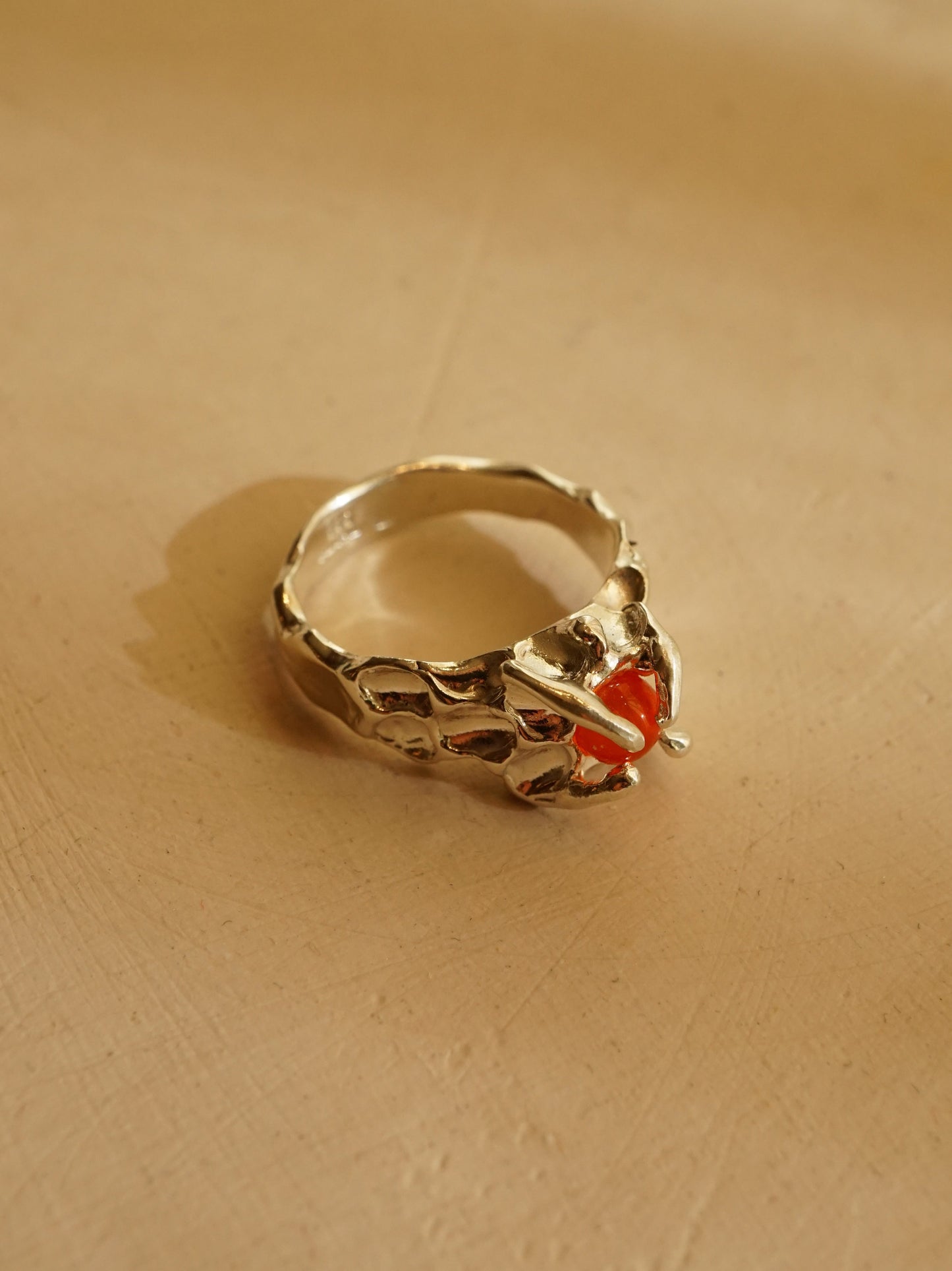 sterling silver OOAK CROQUÉE ring with fire opal sphere