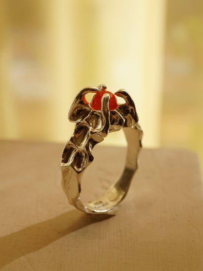 sterling silver OOAK CROQUÉE ring with fire opal sphere