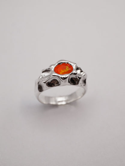 sterling silver OOAK ring with oval fire opal