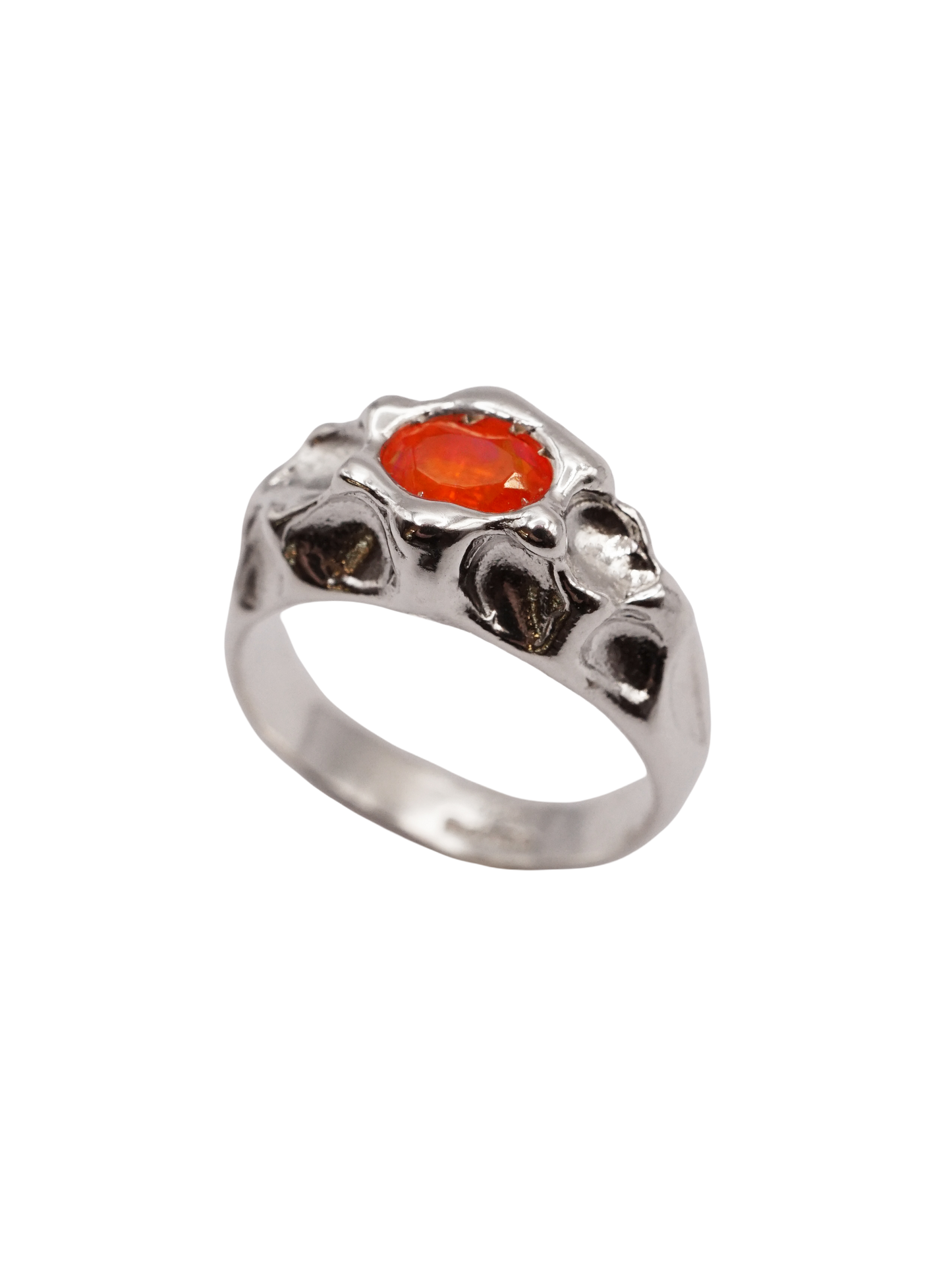 sterling silver OOAK ring with oval fire opal
