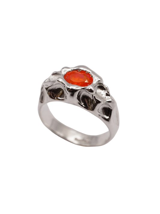 sterling silver OOAK ring with oval fire opal
