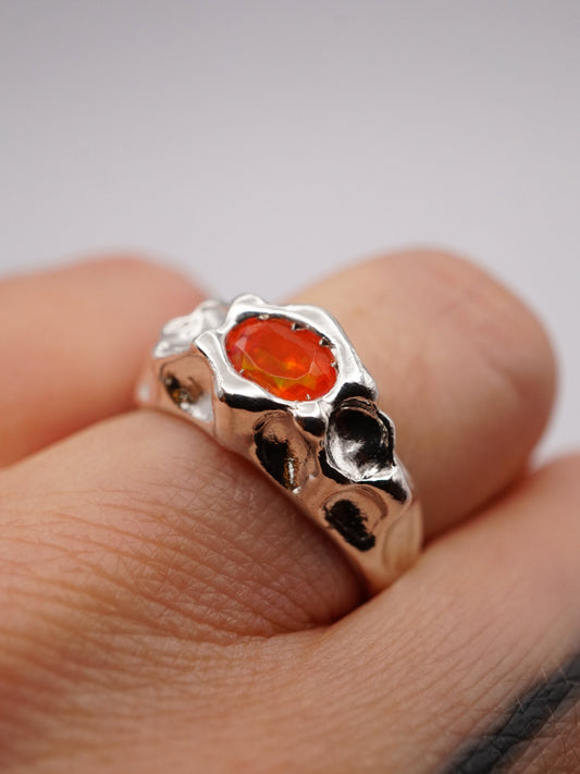 sterling silver OOAK ring with oval fire opal