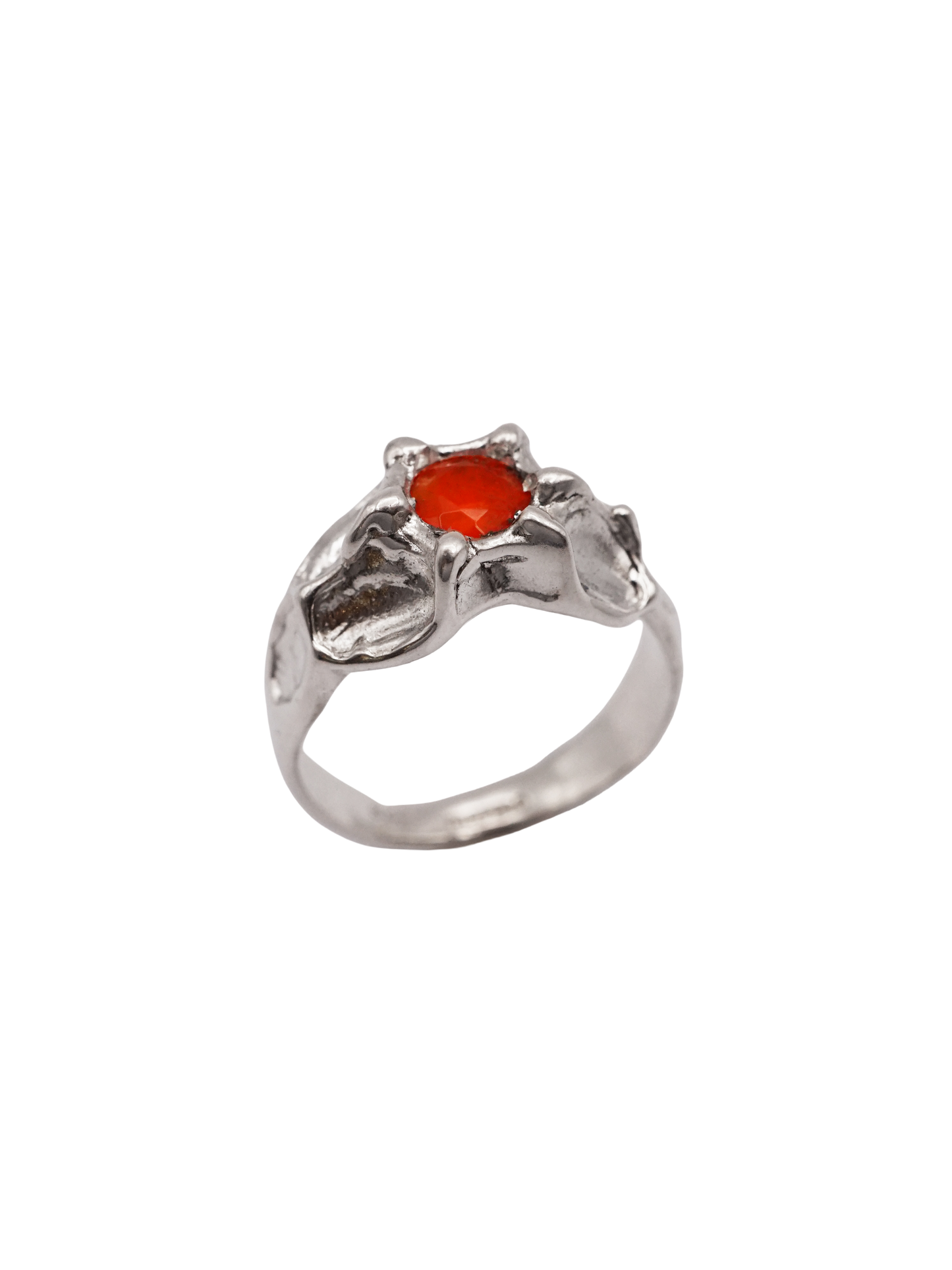 sterling silver OOAK ring with round fire opal
