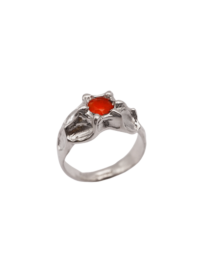 sterling silver OOAK ring with round fire opal