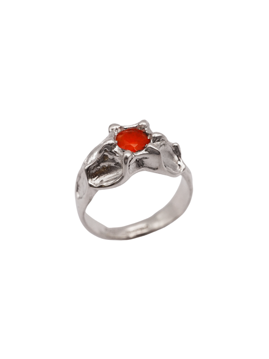 sterling silver OOAK ring with round fire opal