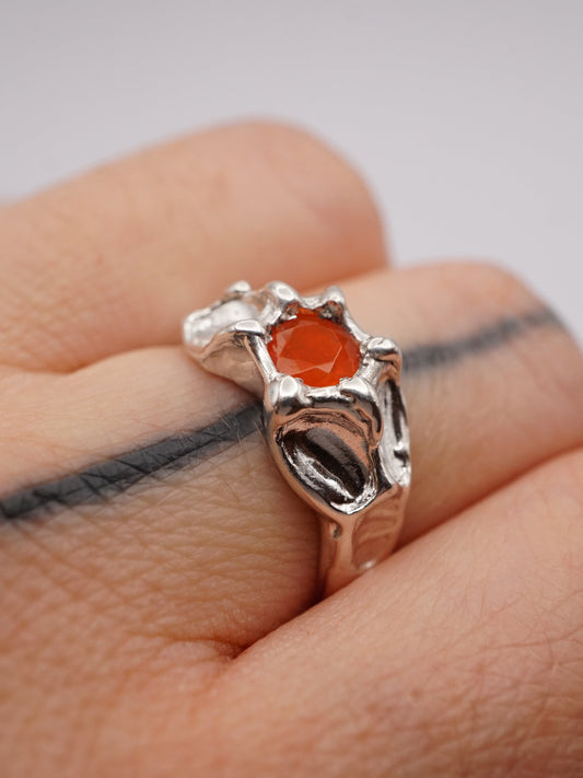 sterling silver OOAK ring with round fire opal