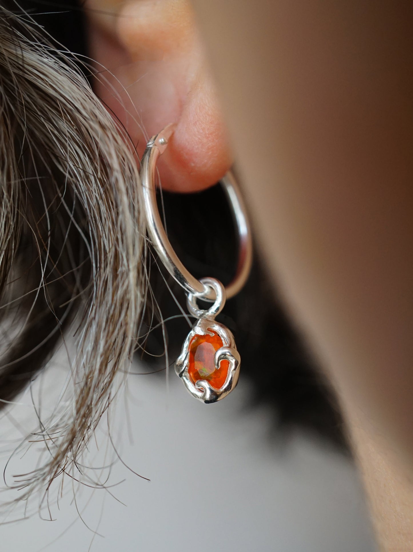 sterling silver FLAMME hoops with fire opals