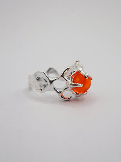 sterling silver OOAK ring with fire opal sphere 2