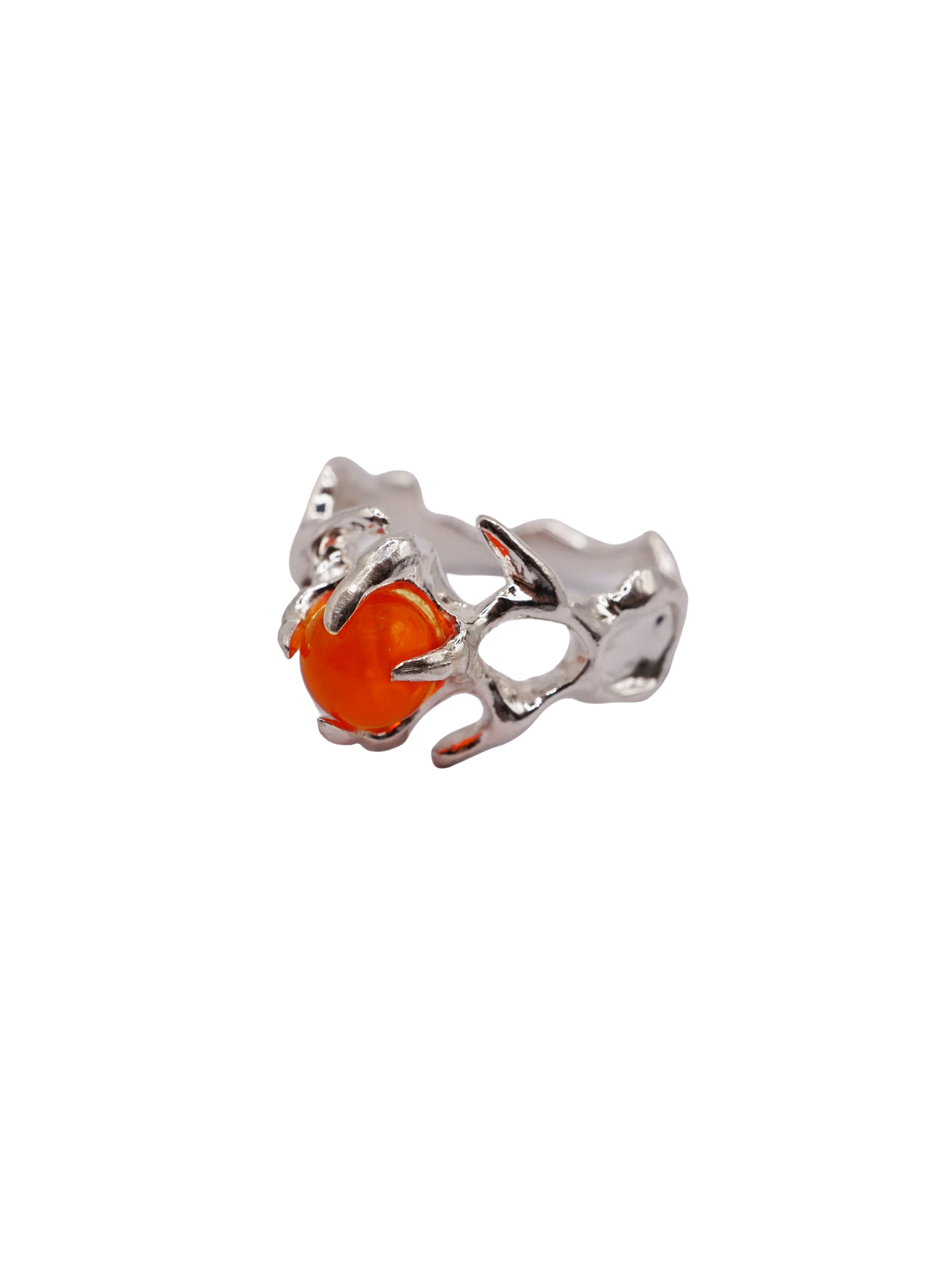 sterling silver OOAK ring with fire opal sphere 2