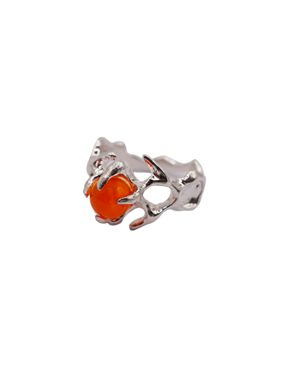 sterling silver OOAK ring with fire opal sphere 2