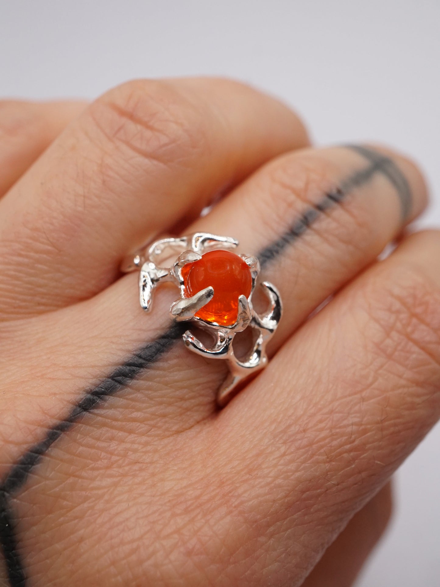 sterling silver OOAK ring with fire opal sphere 2